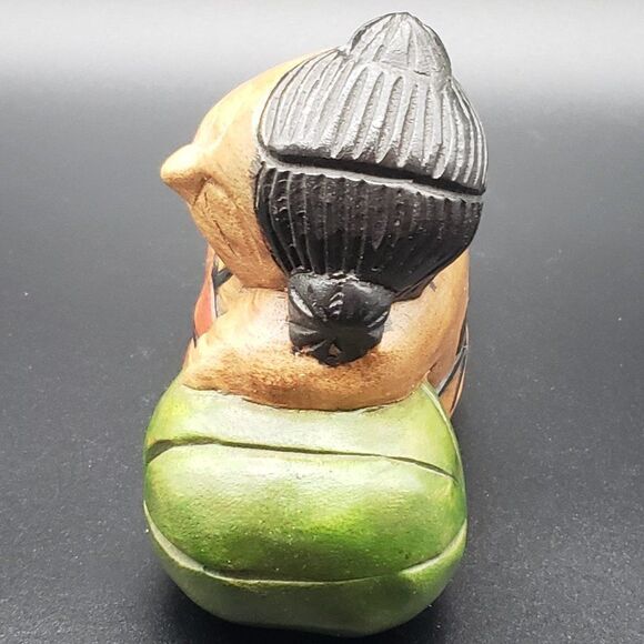 Hand Carved Vintage Wooden Sleeping Girl on Watermelon or Beach Ball Figurine - Picture 6 of 7